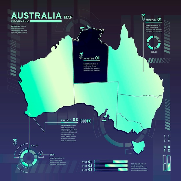 Инфографика неоновой карты австралии в плоском дизайне