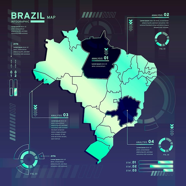 평면 디자인에 브라질 네온지도의 인포 그래픽