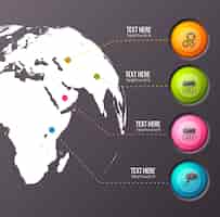 Free vector infographic business composition of earth globe silhouette connected with four colorful interface buttons