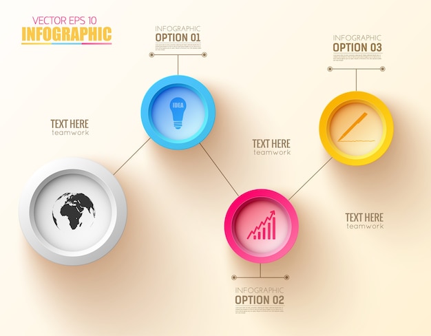 Vettore gratuito concetto di business infografica con quattro pulsanti rotondi e icone