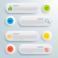 Infographic business conceptual template with gray banners colorful circles text and icons illustration