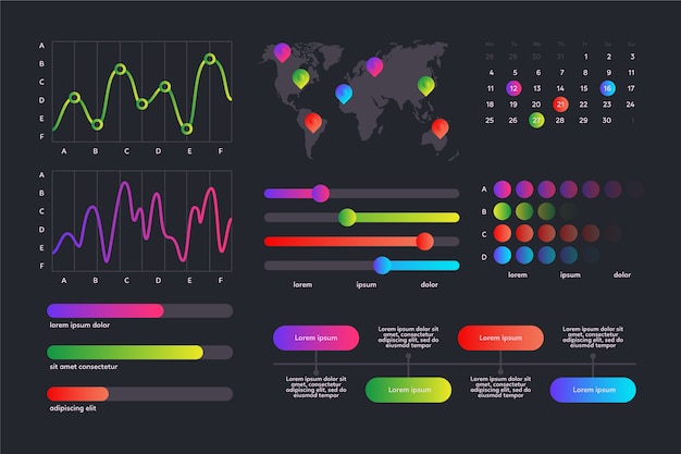 Free vector infographic dashboard element collection