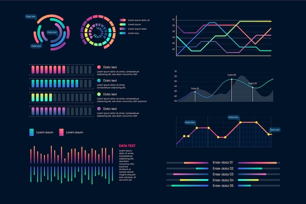 Vettore gratuito insieme di elementi del cruscotto di infografica