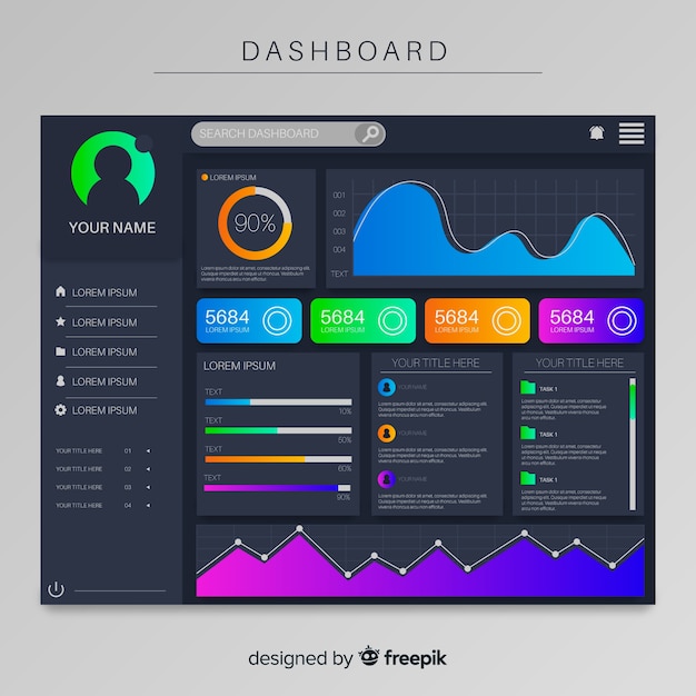 Modello di raccolta elementi dashboard infografica