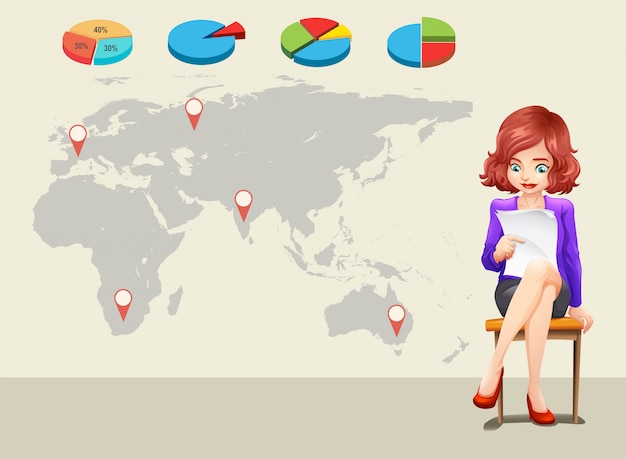 Infographic design with worldmap and businesswoman