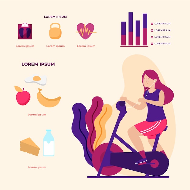 무료 벡터 피트 니스 자전거에 infographic 디자인 여자