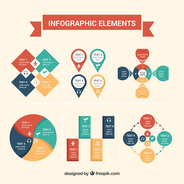 無料ベクター フラットスタイルのインフォグラフィックエレメントコレクション