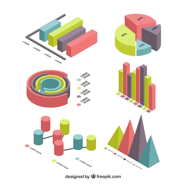무료 벡터 아이소 메트릭 스타일에서 infographic 요소 컬렉션