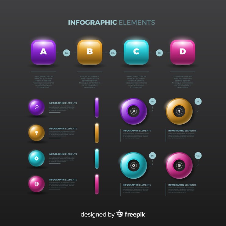 Free Vector infographic elements collection in realistic glossy plastic style