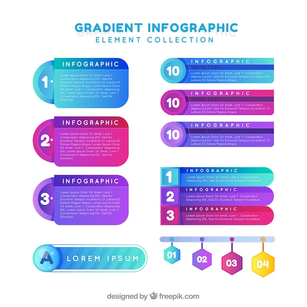 Бесплатное векторное изображение Сбор инфографических элементов с градиентными цветами