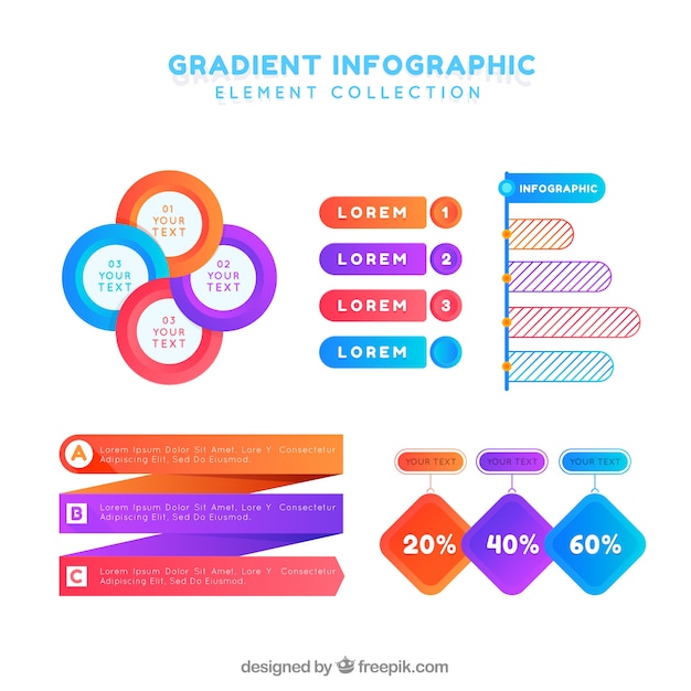 Raccolta di elementi di infografica con colori sfumati