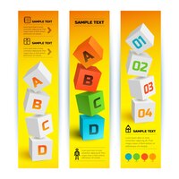 Free vector infographic geometric vertical banners with 3d squares