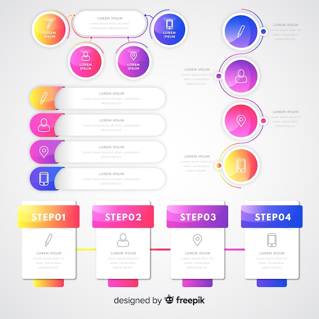 Set di elementi gradiente infografica