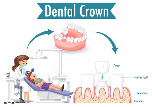 Vettore gratuito infografica dell'essere umano nella corona dentale su bacground bianco