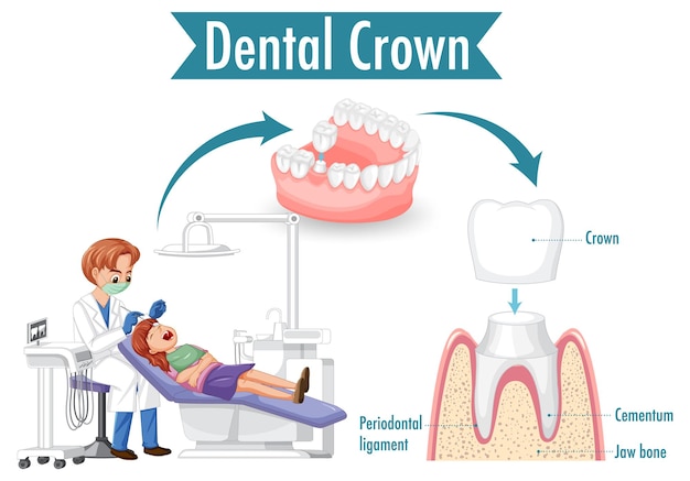 Infografica dell'essere umano nella corona dentale su bacground bianco