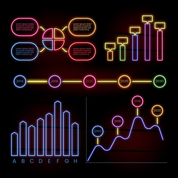 Infographic pack in neon style