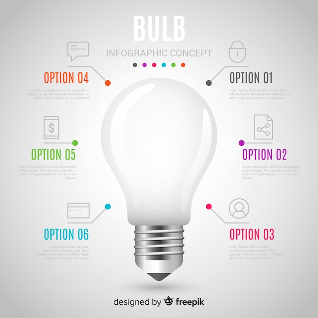 Vettore gratuito fondo realistico della lampadina di infographic