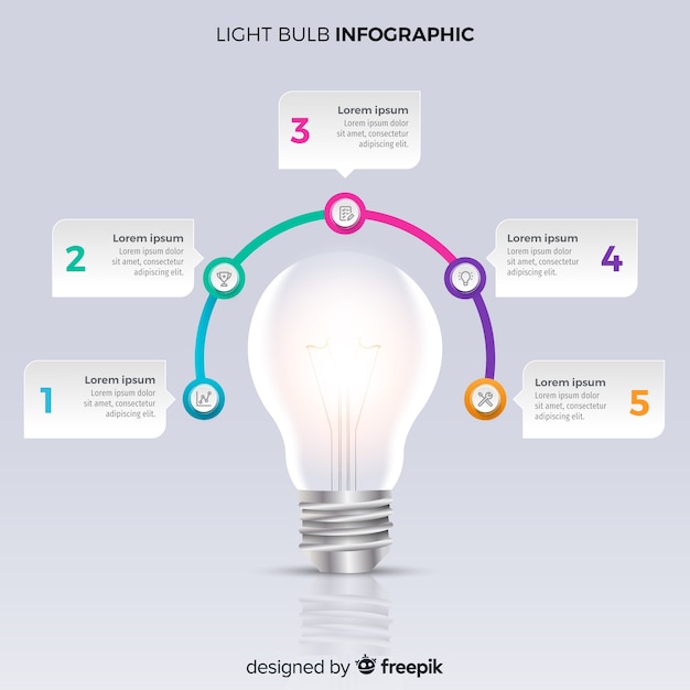 Free vector infographic realistic light bulb background