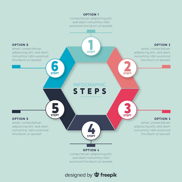 Vettore gratuito concetto di passaggi infografica in stile piano