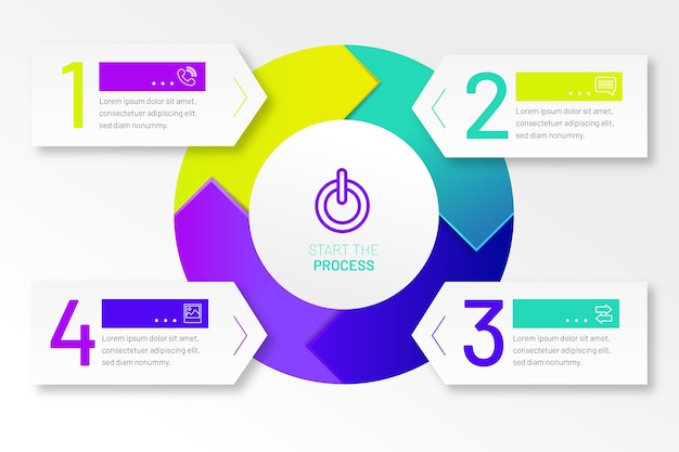 Vettore gratuito infografica passi piatto professionale