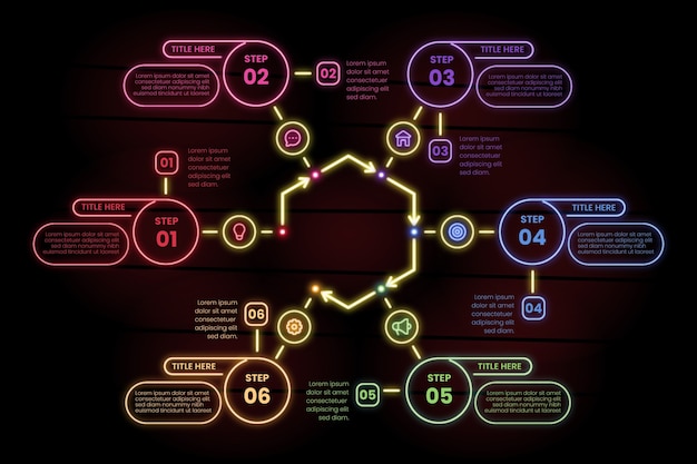 무료 벡터 네온 스타일의 infographic 단계