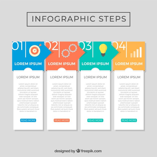 평면 스타일의 색상으로 Infographic 단계