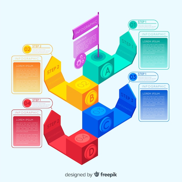 Free vector infographic steps with isometric view