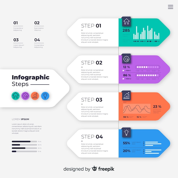 Vettore gratuito passaggi infografica