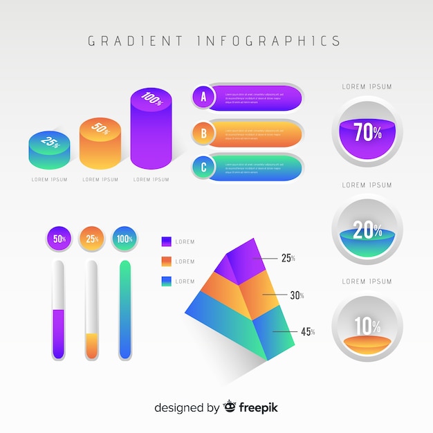 무료 벡터 그라데이션 스타일의 infographic 템플릿