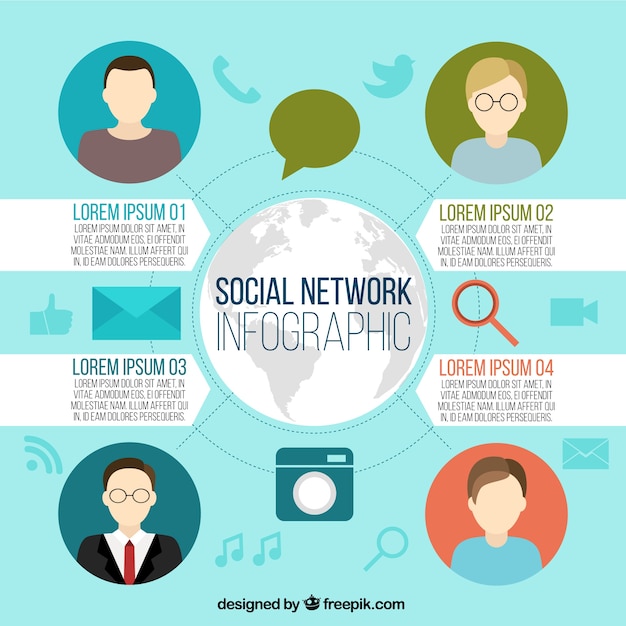 Infographic template of social media with avatars