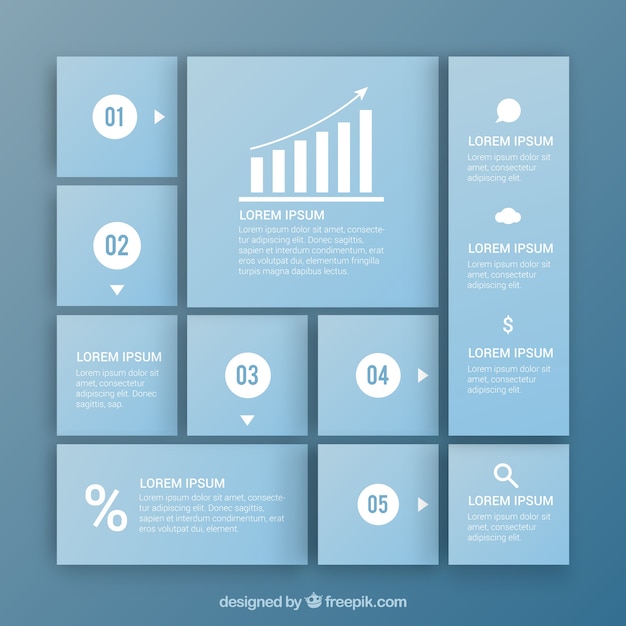 Vettore gratuito template infografica con quadratini blu