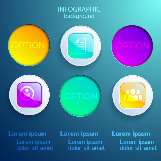 Инфографический шаблон с бизнес-значками, красочными квадратными и круглыми элементами, изолированными