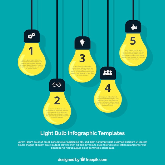 Бесплатное векторное изображение Инфографики шаблон с пятью лампочками