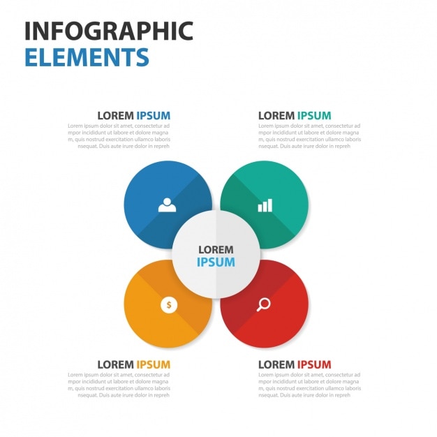 Vettore gratuito template infografica con quattro cerchi in diversi colori