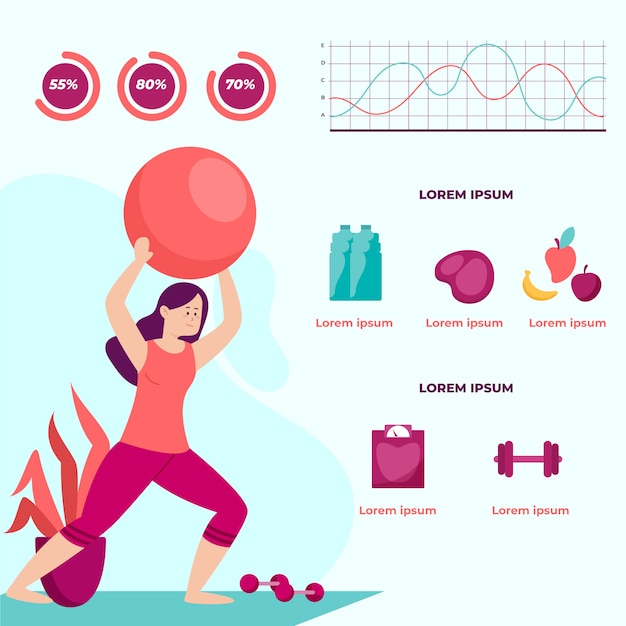 Infographic template with woman training