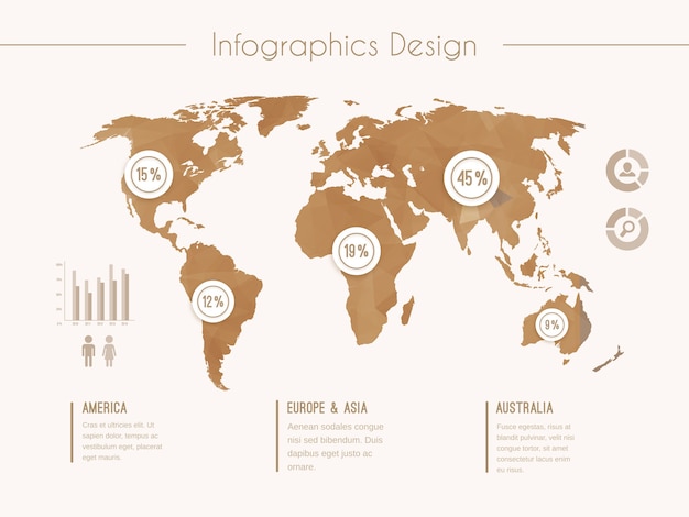 Free vector infographic template with world map in retro style