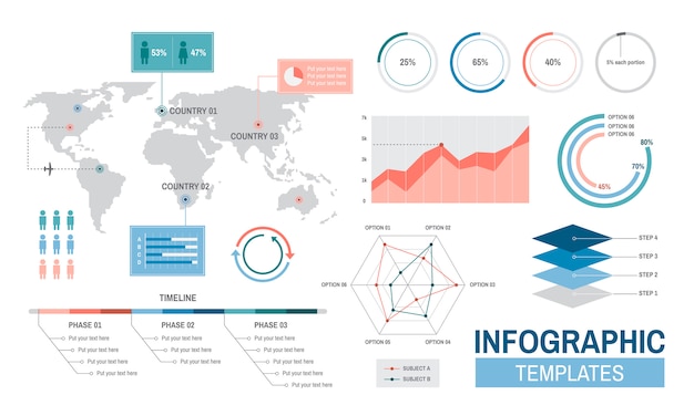 Infographic templates progress analysis charts graph
