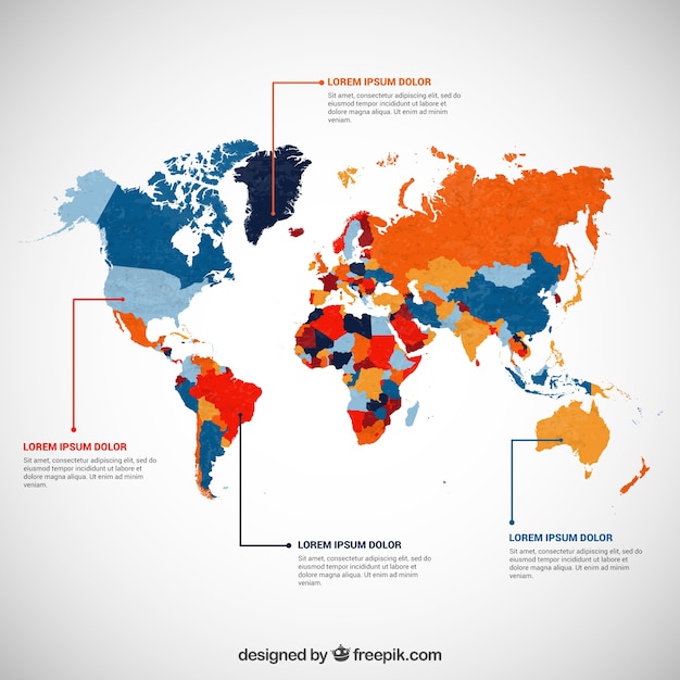 着色された世界地図とインフォグラフィック