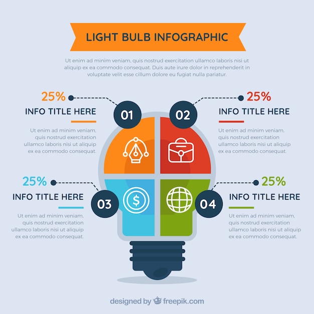 Infographic with a light bulb in flat design