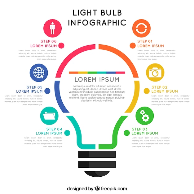 Infografica con una lampadina in design piatto
