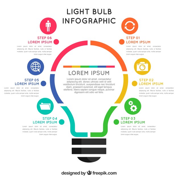 평면 디자인의 전구와 Infographic