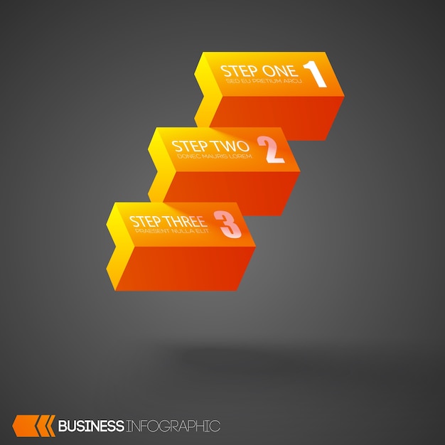 Infographic with orange bricks with three steps on gray