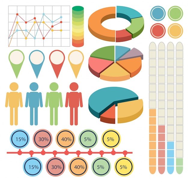 Инфографики с людьми и графики в четырех цветах