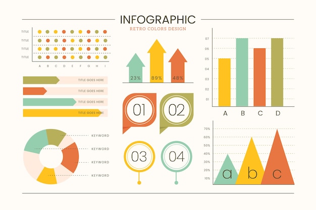 무료 벡터 평면 디자인에 복고풍 색상 infographic