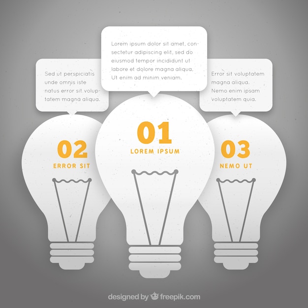 Infographic with three light bulbs in flat style