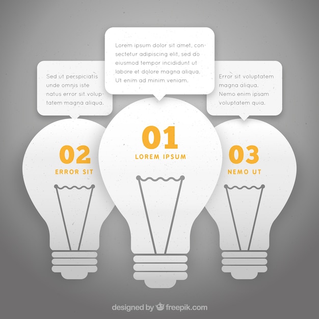 Бесплатное векторное изображение Инфографики с тремя лампочками в плоском стиле