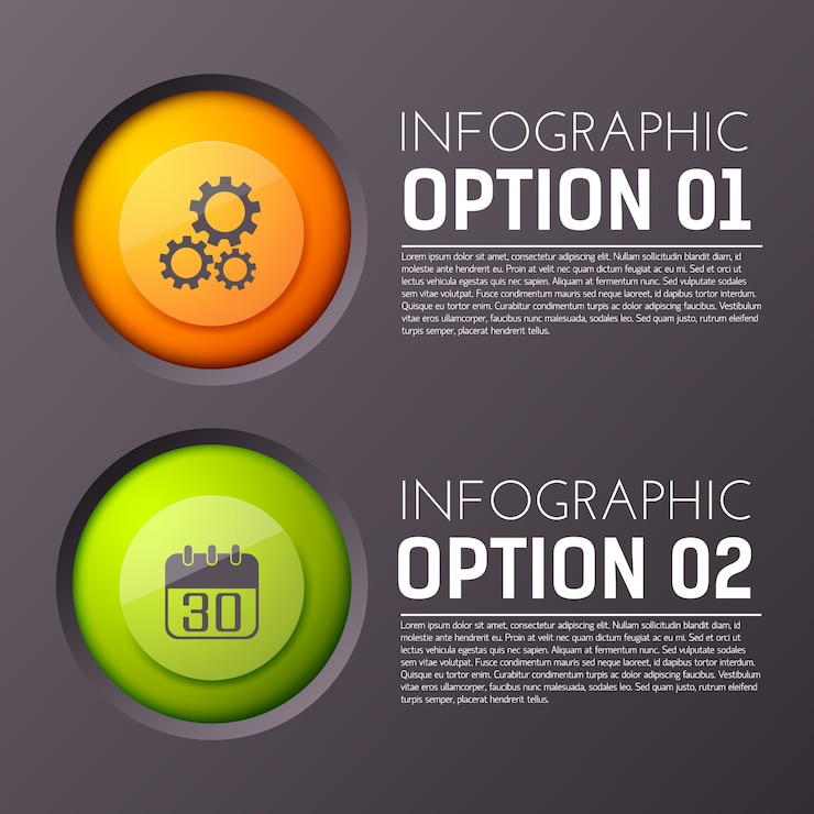 Free Vector infographic with two options paragraphs of editable text and appropriate circle icon