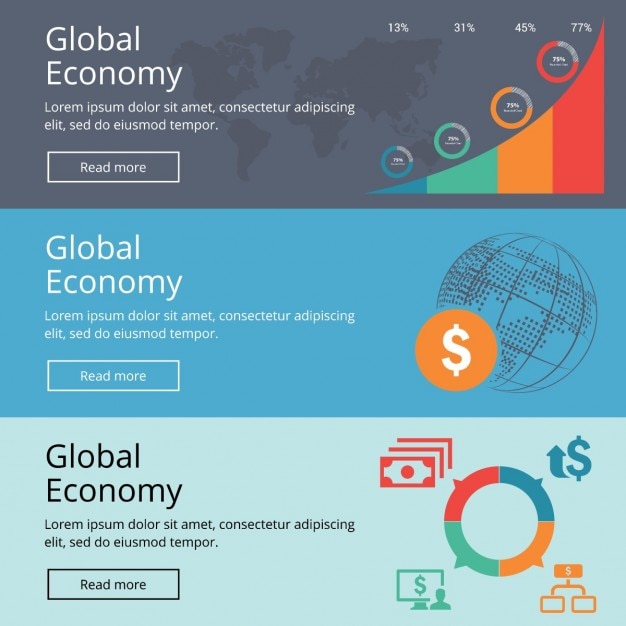 Free vector infographics banners about global economy