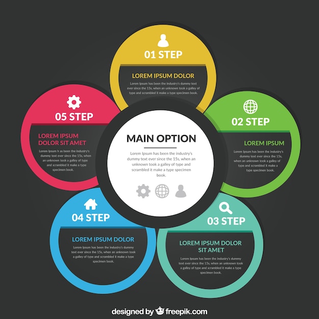 Infographics colored circles with options