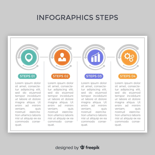 Vettore gratuito modello di passaggi piatto infografica